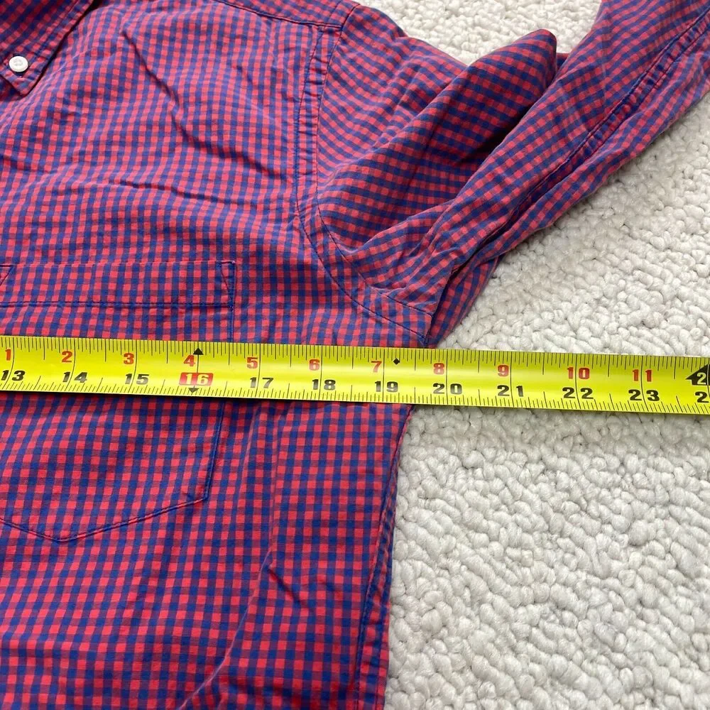 J.Crew Button Down Shirt Mens Medium Red Blue Plaid Slim Fit Long Sleeve Cotton